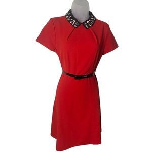 Elle red beaded collar bow fit and flare dress